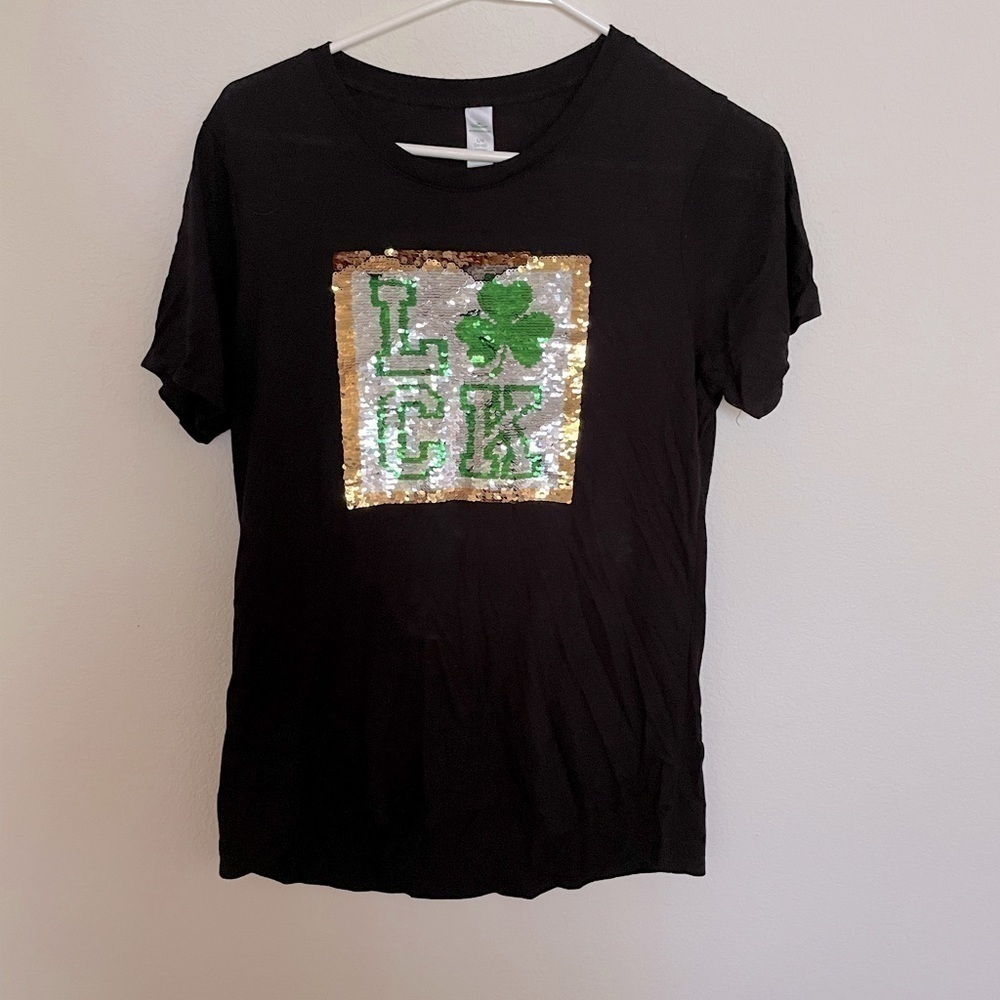 Way to Celebrate “Luck” sequin shirt